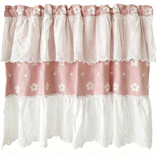 粉樱初雪~刺绣樱花超厚实遮阳空调门帘半帘穿杆挂钩粘贴定制