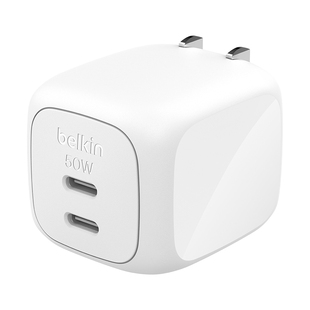 Belkin贝尔金50W氮化镓双口快充USB-C充电器ZSP零耗智芯充电插头适用苹果16iPhone17promax笔记本电脑Mac平板