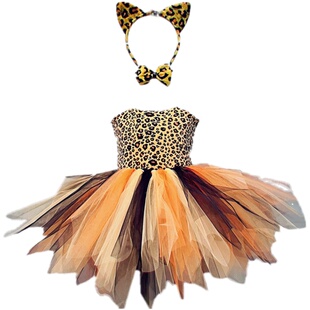 女童豹子演出服儿童黄色高端中国舞服装公主高级宝宝万圣节裙子