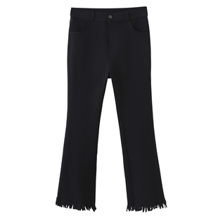 微喇牛仔裤女大码春装新款胖mm高腰弹力百搭显瘦流苏毛边休闲长裤