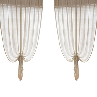 中古风亚麻扶风纱透光不透人白色纱帘客厅阳台法式复古黑边侘寂风