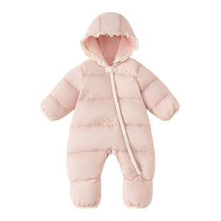 婴儿羽绒服冬季女宝宝加厚连体衣洋气婴幼儿羽绒外出服新生儿冬装