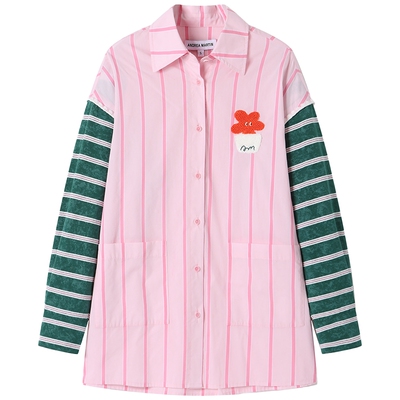 【武艺同款】ANDREA MARTIN秋冬新款圣诞手工钩针拼色条纹衬衫