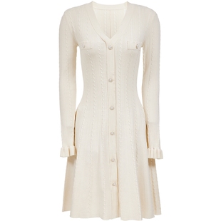 Vero Moda连衣裙2025秋季新款修身显瘦A字荷叶边针织裙浪漫时尚