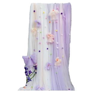 紫色纱幔户外婚礼商场美陈幼儿园环创布置淡紫色瀑布纱网纱欧根纱