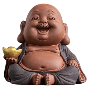 禅意陶瓷招财弥勒佛小摆件办公室桌面茶室茶台茶盘笑佛茶宠装饰品
