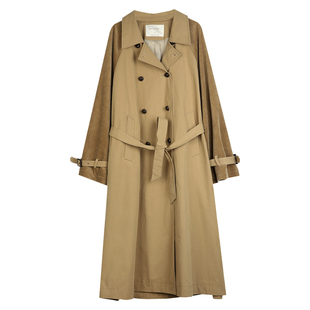 solighter高支高密纯棉风衣外套2024秋季新款复古灯芯绒拼接大衣