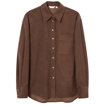 伊芙丽outlets店美拉德风灯芯绒显瘦棕色保暖衬衫女春秋小上衣