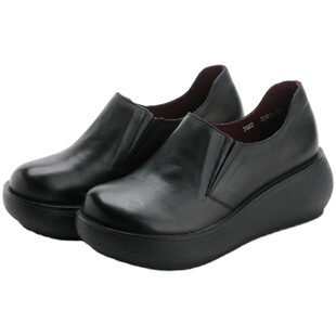 7682软底真皮单鞋妈妈鞋民族风厚底松糕鞋秋新款松紧套脚鞋复古鞋