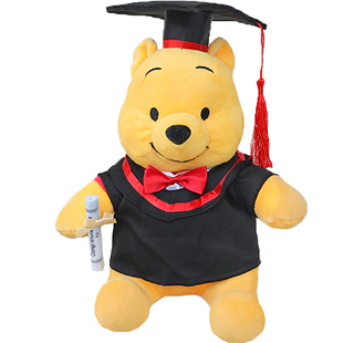 毕业公仔博士帽学士服迪士尼噗噗小熊维尼熊玩偶娃娃幼稚园礼物定