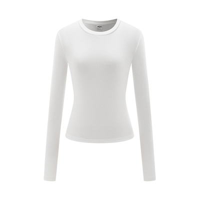 A21女装简约圆领短款针织修身T恤