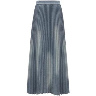 COCOBELLA手工风琴压褶水洗牛仔半身裙女古法炒色大摆长裙DN7018