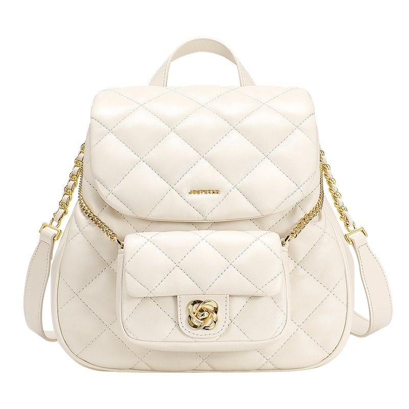 欧时纳双子星双肩包包2025新款山茶花小香风菱格旅游精致通勤背包