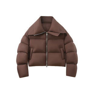 YANGLE_鹅绒服女短款翻领2025冬季新款泡芙面包保暖轻盈羽绒外套