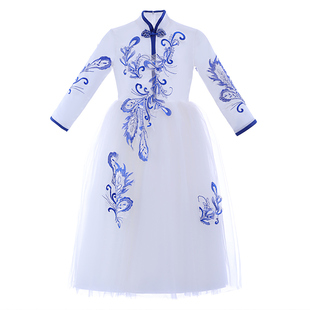 女童中国风旗袍公主裙表演古筝演奏演出服主持人冬季儿童高端礼服