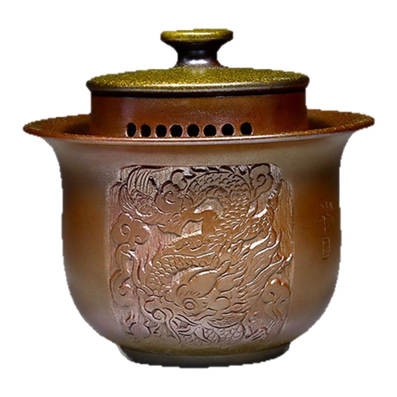 新品坭兴陶柴烧手抓盖碗壶纯手工制作名家茶具居家家用茶壶非紫砂