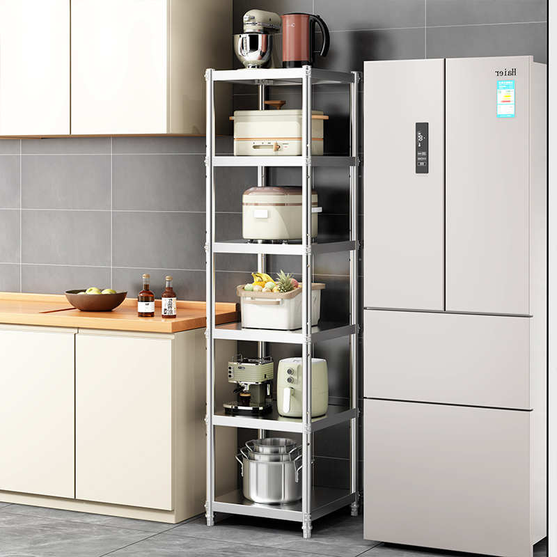 厨房置物架不锈钢家用落地多层微波炉储物架夹缝收纳架小锅电器架