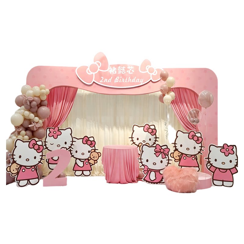 hellokitty主题生日布置场景装饰女孩18岁凯蒂猫气球派对kt板背景