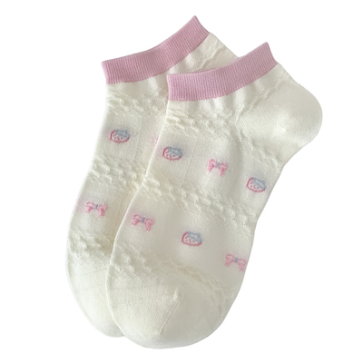 夏季蝴蝶结粉色系船袜女款无骨棉