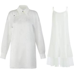 【春晚同款店】花木深中国风醋酸衬衫裙中长款白衬衣两件套连衣裙