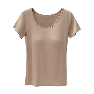 莫代尔短袖t恤睡衣带胸垫女士罩杯一体上衣夏女款半袖大码家居服