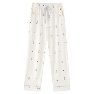 泰迪熊纯棉睡裤女款长裤家居裤秋春可外穿夏季居家遛弯裤棉绸裤子
