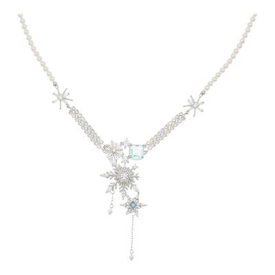 《落雪》雪花珍珠925纯银流苏项链女轻奢小众设计感锁骨链choker