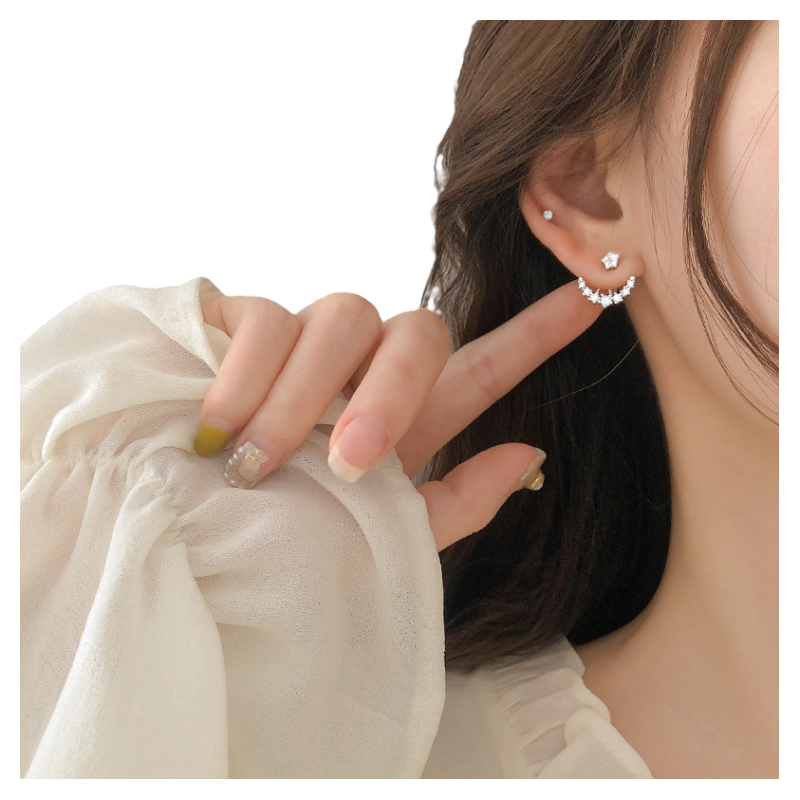 日韩风女式闪钻弧线后挂耳环孙艺珍爱的迫降同款女耳钉冷淡风