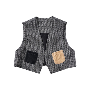 晶咕白标DADATATA【高分叠穿】编织纹撞色马甲heynew微胖大码女装