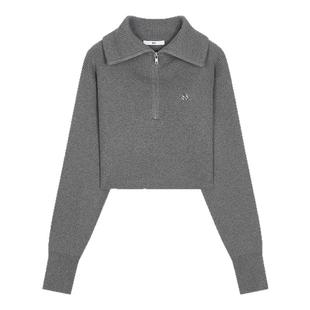 SLY 2025夏季新品半拉链大翻领金属标短款针织卫衣030ISR70-0771