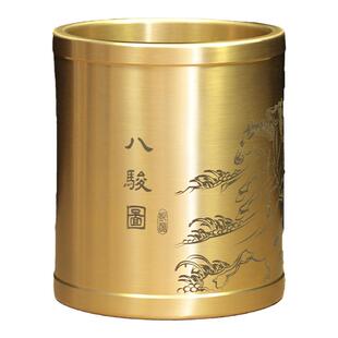 黄铜大号铜实心笔筒大展宏图书房桌面办公装饰摆件家居用简约送礼