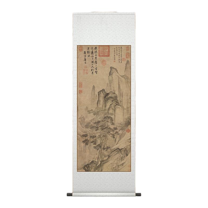 明唐寅【空山观瀑图】宣纸精仿中式仿古名家字画酒店装饰挂画