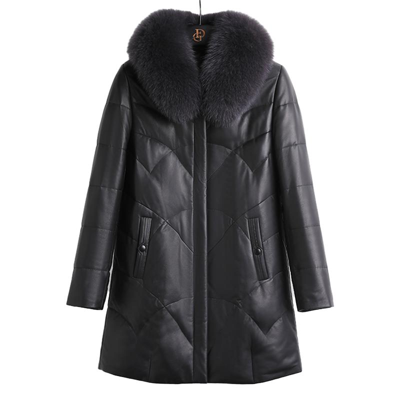 女士真皮羽絨服狐貍毛顯瘦大碼媽媽裝外套冬季加厚保暖