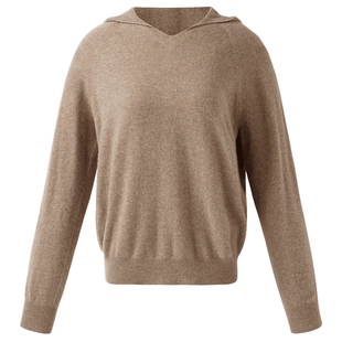 【无缝设计】歌莉娅全羊绒衫女冬季新款保暖毛衣连帽套头上衣