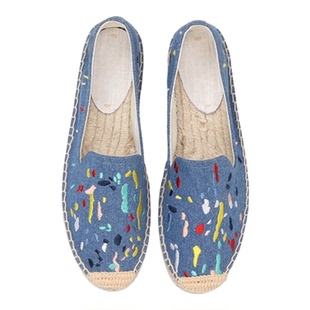 新款低帮小白鞋年草编麻底鞋一脚蹬休闲懒人鞋平底渔夫鞋女单鞋