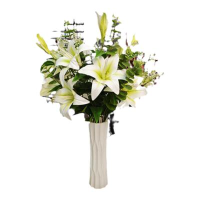 假花百合客厅山东仿真花8支组装