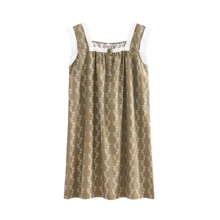 芬腾棉绸睡裙女夏季薄款中长款花边吊带透气可外穿睡衣女连衣裙子