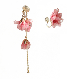 YOUR EARS原创设计仙女气质森系花朵长款不对称蚊香盘耳夹无耳洞