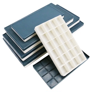 明华24格36格丙烯水粉颜料分装盒空盒小型橡胶软盖颜料盒多格便携防溢保湿密封带盖调色盒