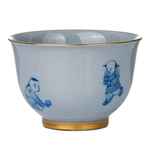 自慢堂颜色釉望月杯景德镇婴戏仿古瓷品茗杯喝茶杯个人主人杯