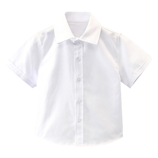 儿童白衬衫短袖校服男童幼儿园女童纯白色棉衬衣小学生表演出校服