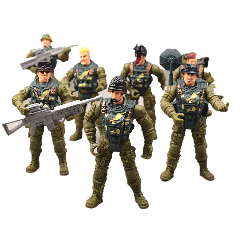 儿童塑料兵人模型关节可动特种部队武器套装男孩玩具二战军事摆件