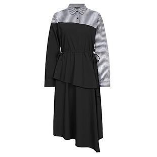 sdeer圣迪奥女春装条纹拼接收腰不规则衬衫连衣裙S221Z1203