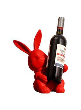 轻奢陶瓷兔子红酒架客厅摆件