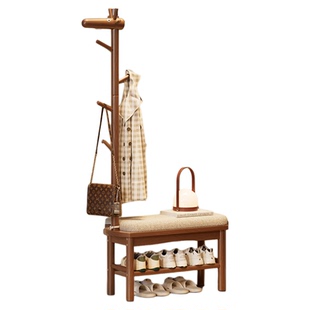 实木小鹿换鞋凳挂衣架一体家用门口可坐鞋柜穿鞋凳子入户门衣帽架