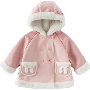 戴维贝拉女童麂皮绒外套儿童连帽外衣2026冬装新款宝宝加绒上衣
