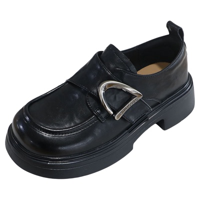 诗路花语真皮通勤金属扣乐福鞋