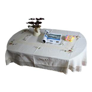 外贸田园棉麻手绣桌布 绣花台布 圆形 椭圆形桌布 丝带绣桌布包邮