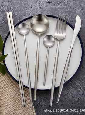 葡萄牙leon拉丝不锈钢304刀叉磨砂叉子汤勺勺牛排刀叉筷西餐餐具