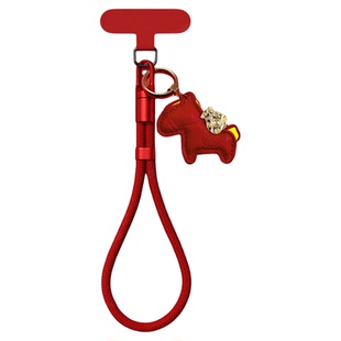 【高品质】中国红手机壳挂绳斜挎新款手腕编织短绳防丢橙色便携女高档垫片双扣绳适用苹果华为手机壳挂绳东